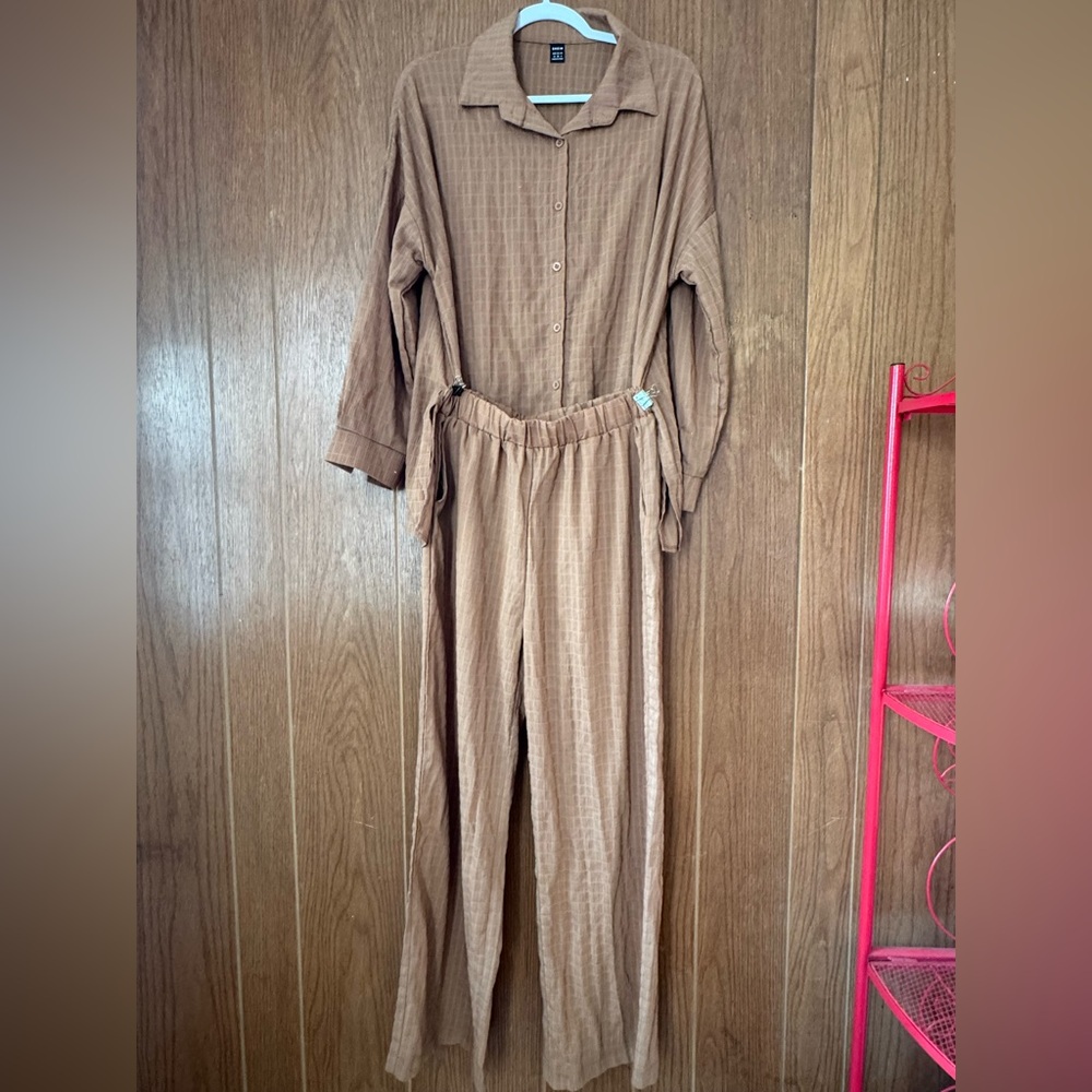 SHEIN Light Brown Button-Up 2pc set